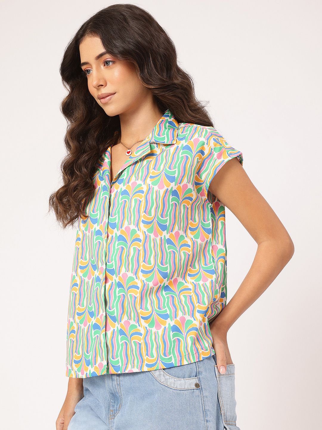 DressBerry Mood Booster Abstract Print Cuban Collar Shirt