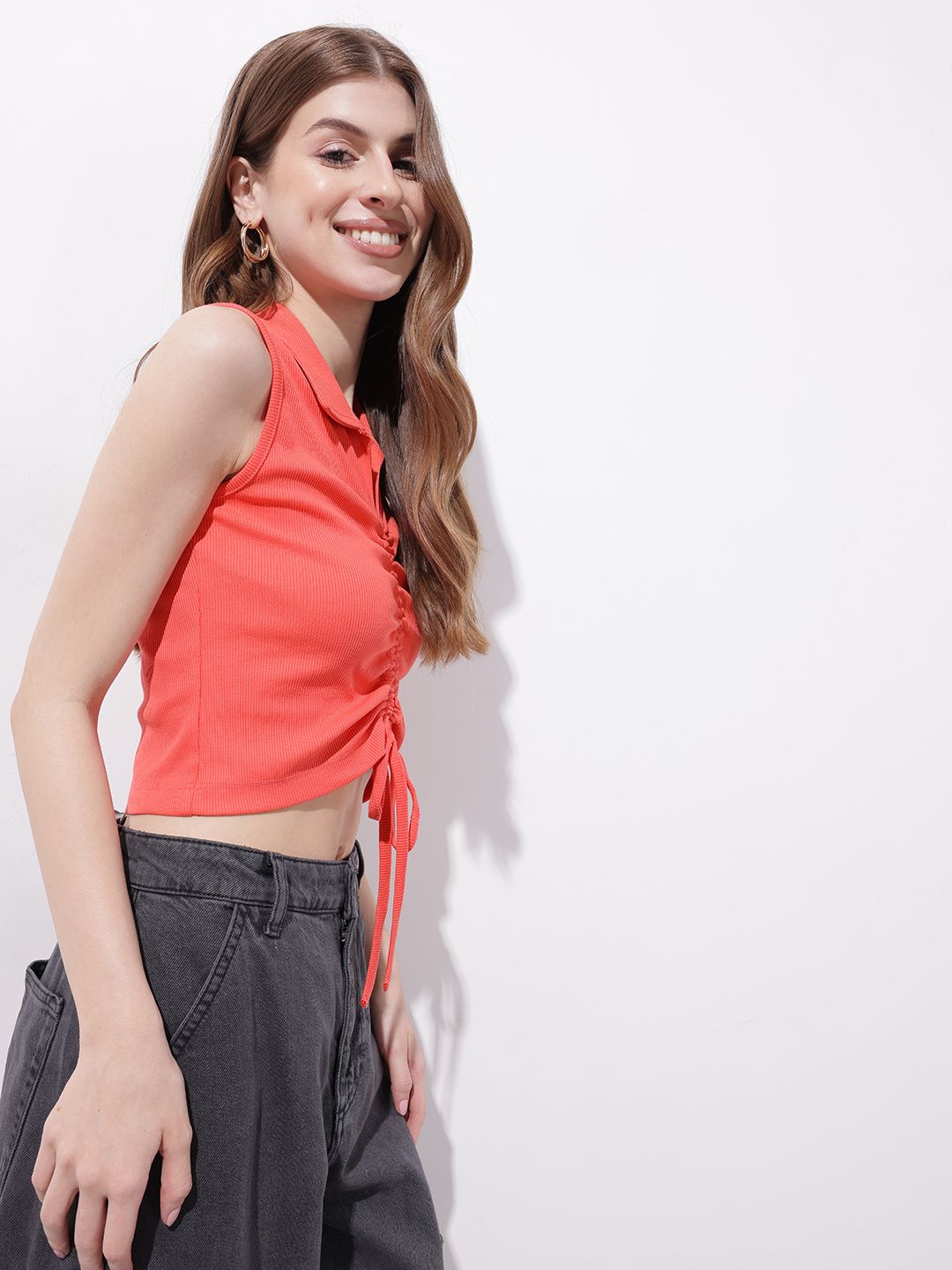 DressBerry Radiant Red Ruch-it-Up' Rib-it-Down Crop Top