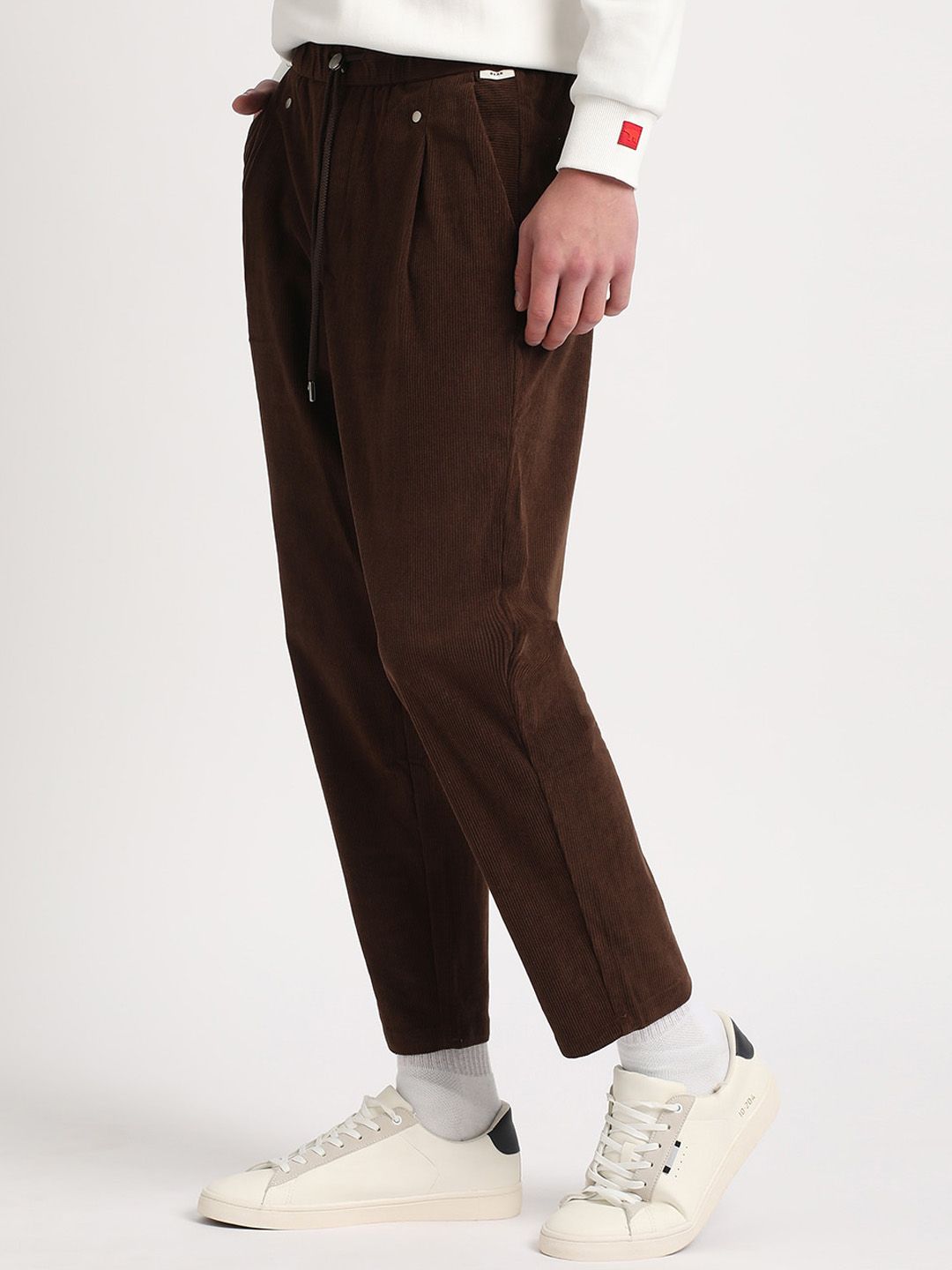 THE BEAR HOUSE Men Relaxed Loose Fit Corduroy Cotton Pleated Regular Trousers