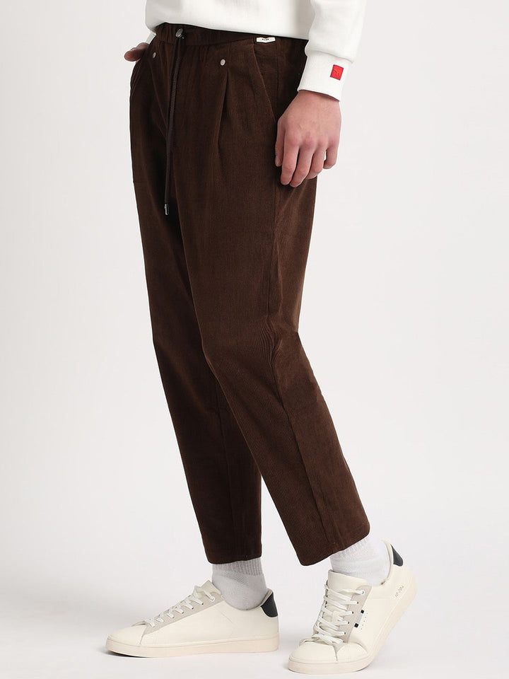 THE BEAR HOUSE Men Relaxed Loose Fit Corduroy Cotton Pleated Regular Trousers