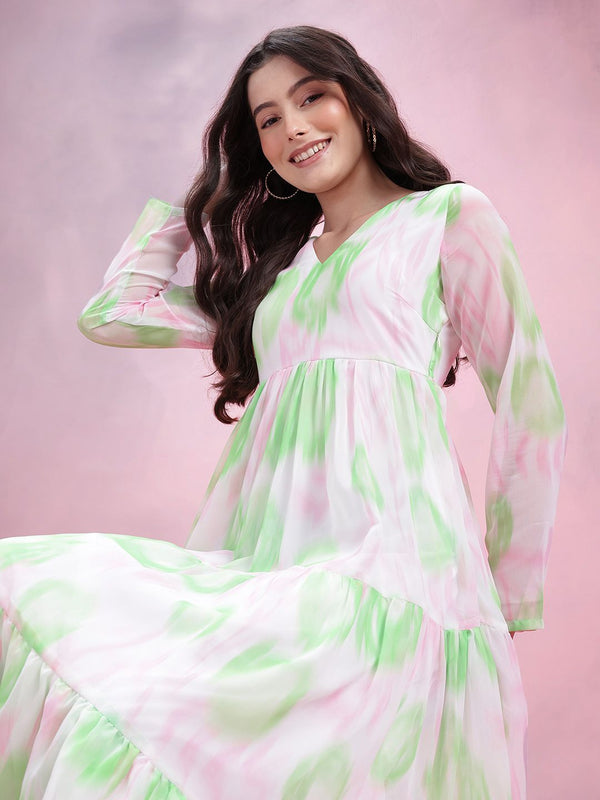 DressBerry Printed Ruffled A-Line Tiered Midi Dress