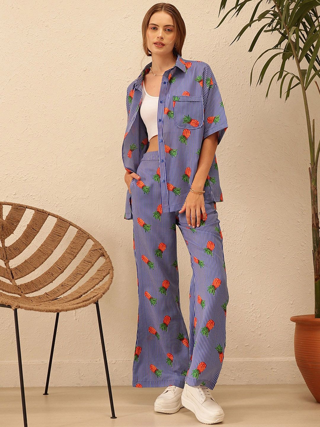 STREET 9 Printed Shirt Collar Shirt With Trousers Co-Ords