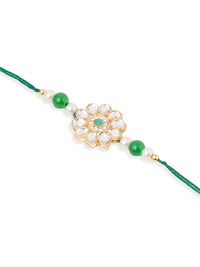 NVR Set of 2 Kundan Studded Gold Toned Bhaiya Bhabhi Rakhi Set with Roli Chawal