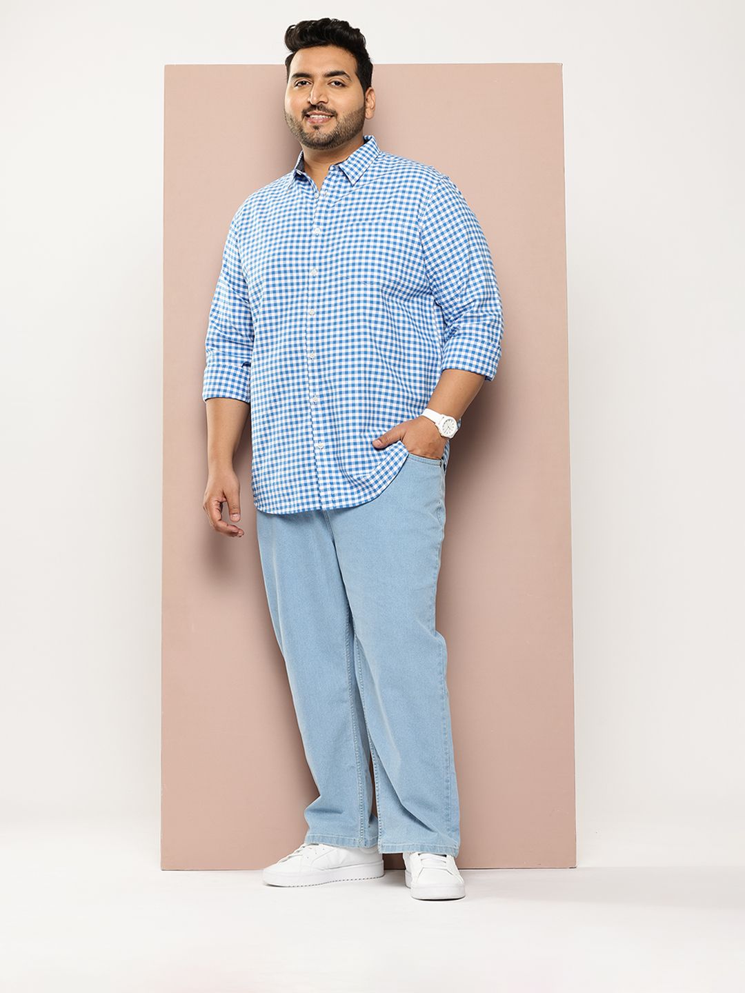 Thomas Scott Men Classic Slim Fit Gingham Checks Opaque Checked Casual Shirt