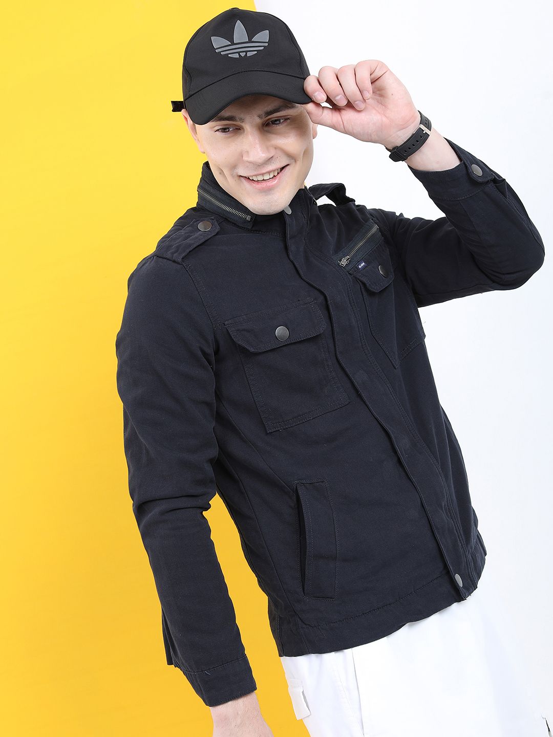 HIGHLANDER Men Navy Blue Denim Jacket