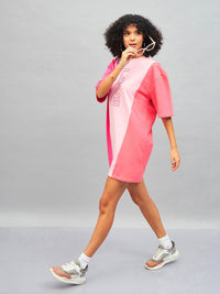 SASSAFRAS Pink Love Colourblocked Cotton T-shirt Mini Dress