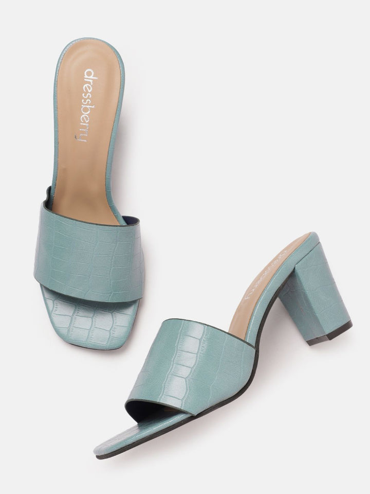DressBerry Women Croc Textured Block Heel Sandals