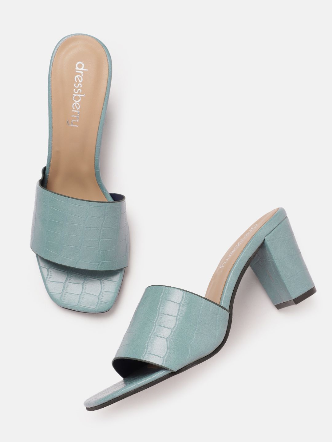 DressBerry Women Croc Textured Block Heel Sandals