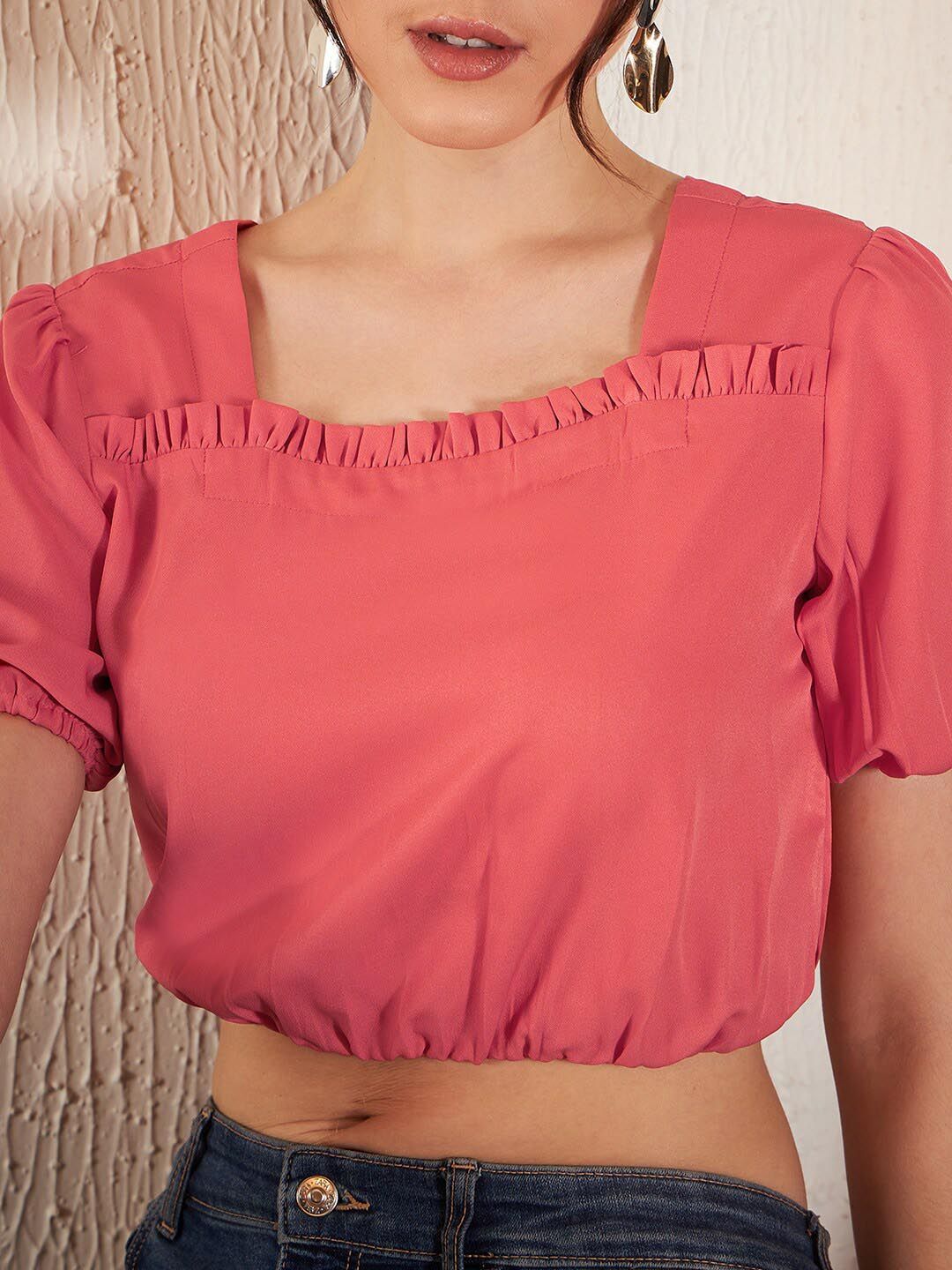 DENNISON Puff Sleeve Crepe Blouson Crop Top