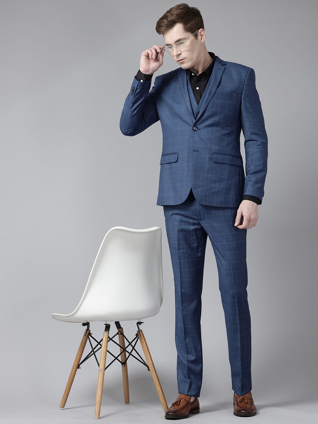Park Avenue Super Slim Fit Checked Blazer & Trousers