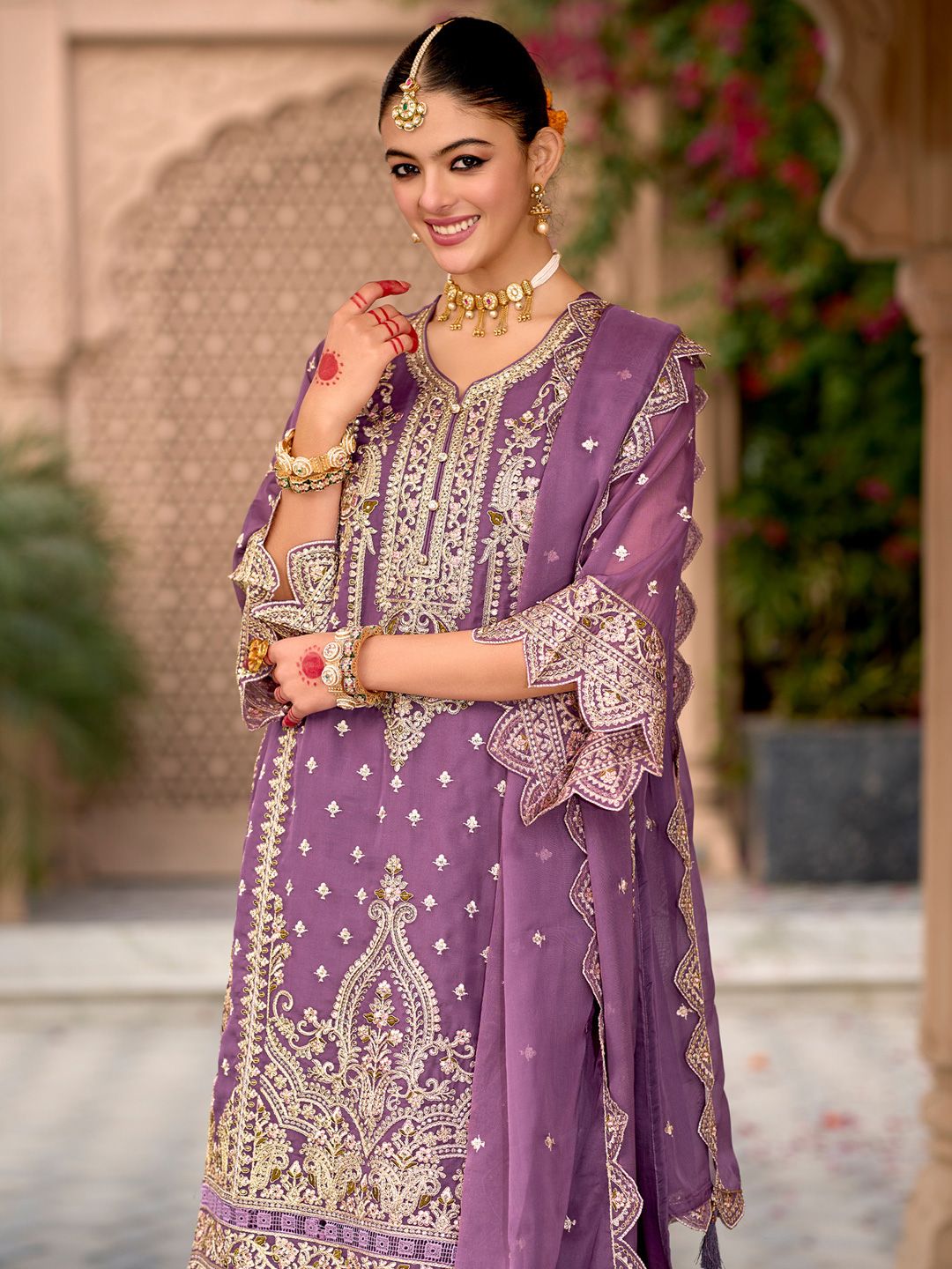 Indo Era Ethnic Motifs Embroidered Zari Organza Kurta With Trousers And Dupatta