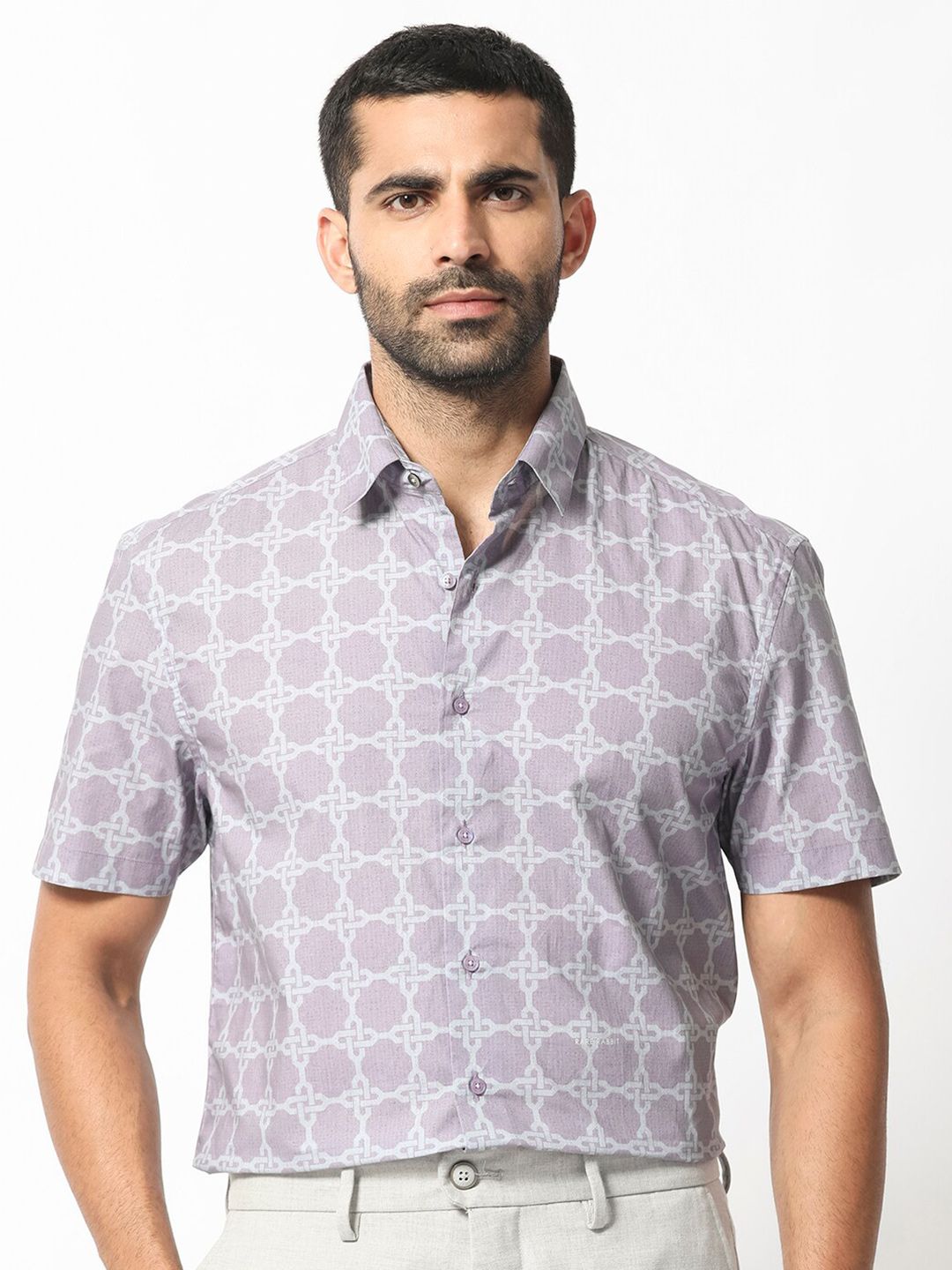 RARE RABBIT Men Barret Slim Fit Geometric Printed Cotton Shirt