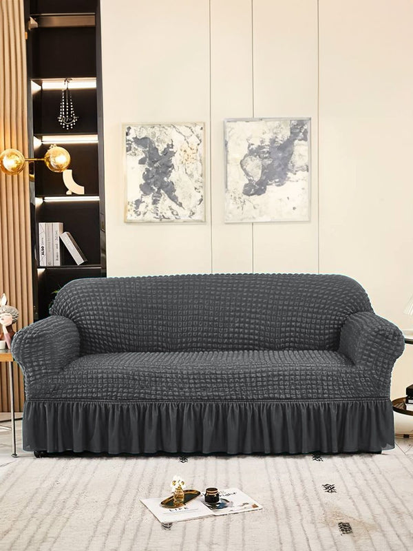 Cortina Grey Self-Design Stretchable 3-Seater Sofa Cover