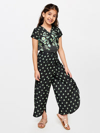 Global Desi Girls Black & Green Printed Top with Palazzo