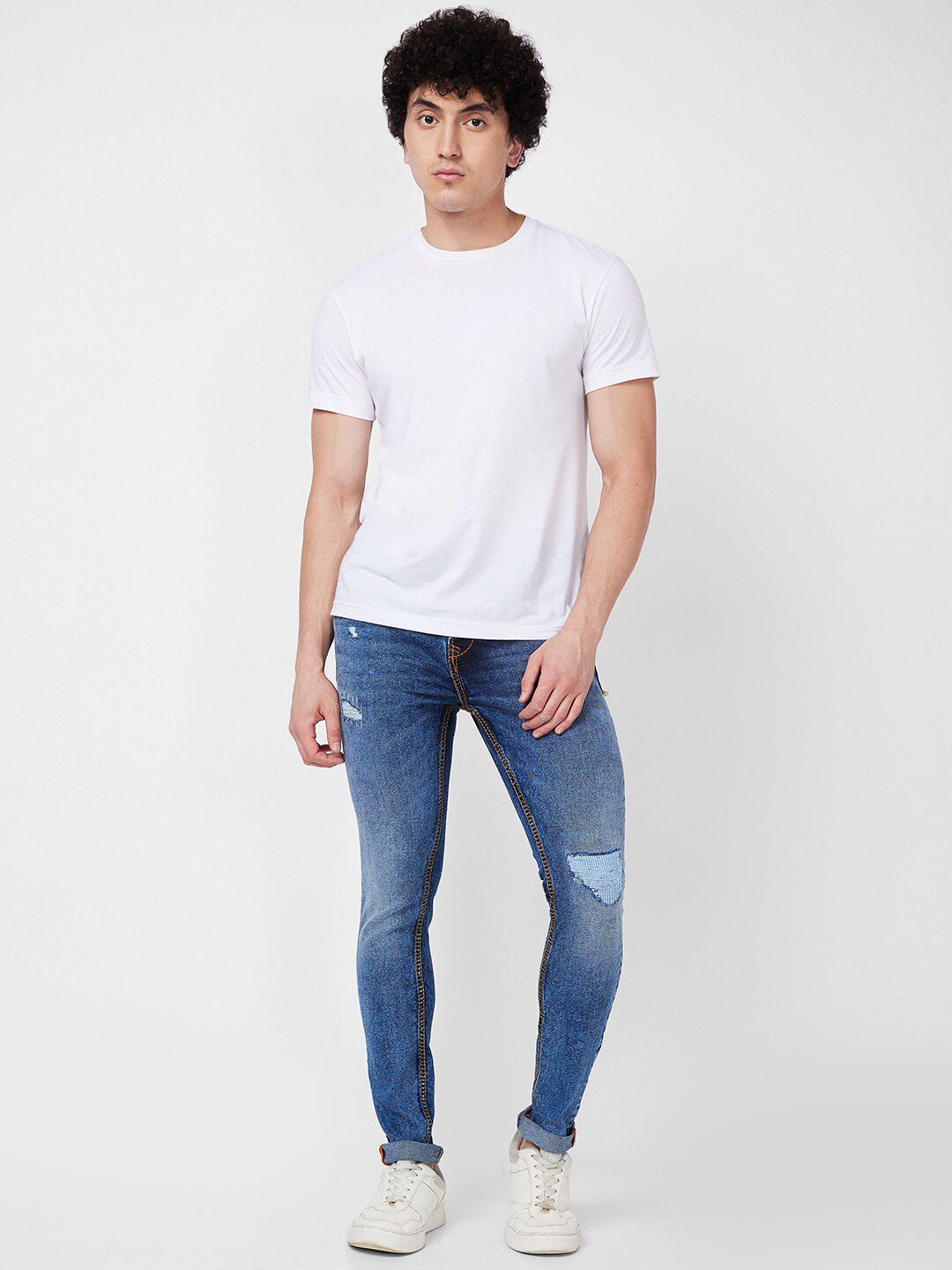 SPYKAR Men Skinny Fit Low-Rise Mildly Distressed Heavy Fade Whiskers Cotton Jeans