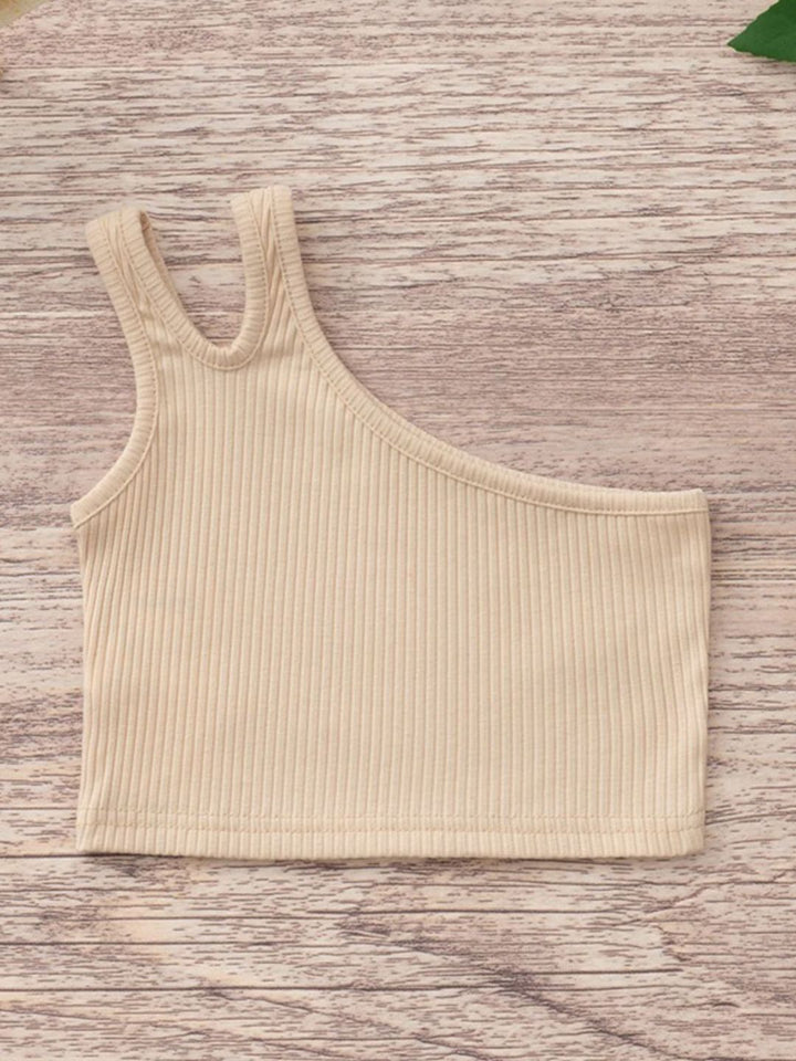 YK Girls Solid One Shoulder Sleeveless Crop Top