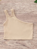 YK Girls Solid One Shoulder Sleeveless Crop Top