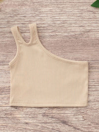 YK Girls Solid One Shoulder Sleeveless Crop Top