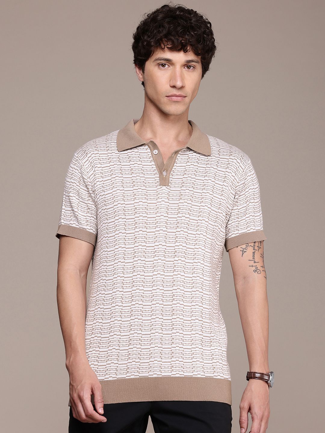 French Connection Knitted Polo Collar Bio Finish T-shirt