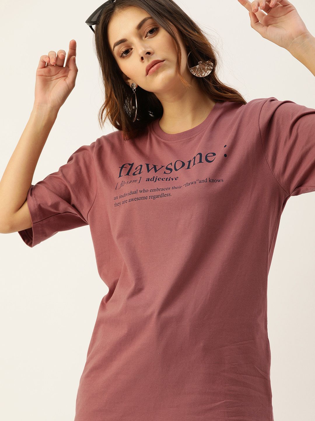 DILLINGER Women Rose Printed Longline Oversized Cotton Pure Cotton T-shirt