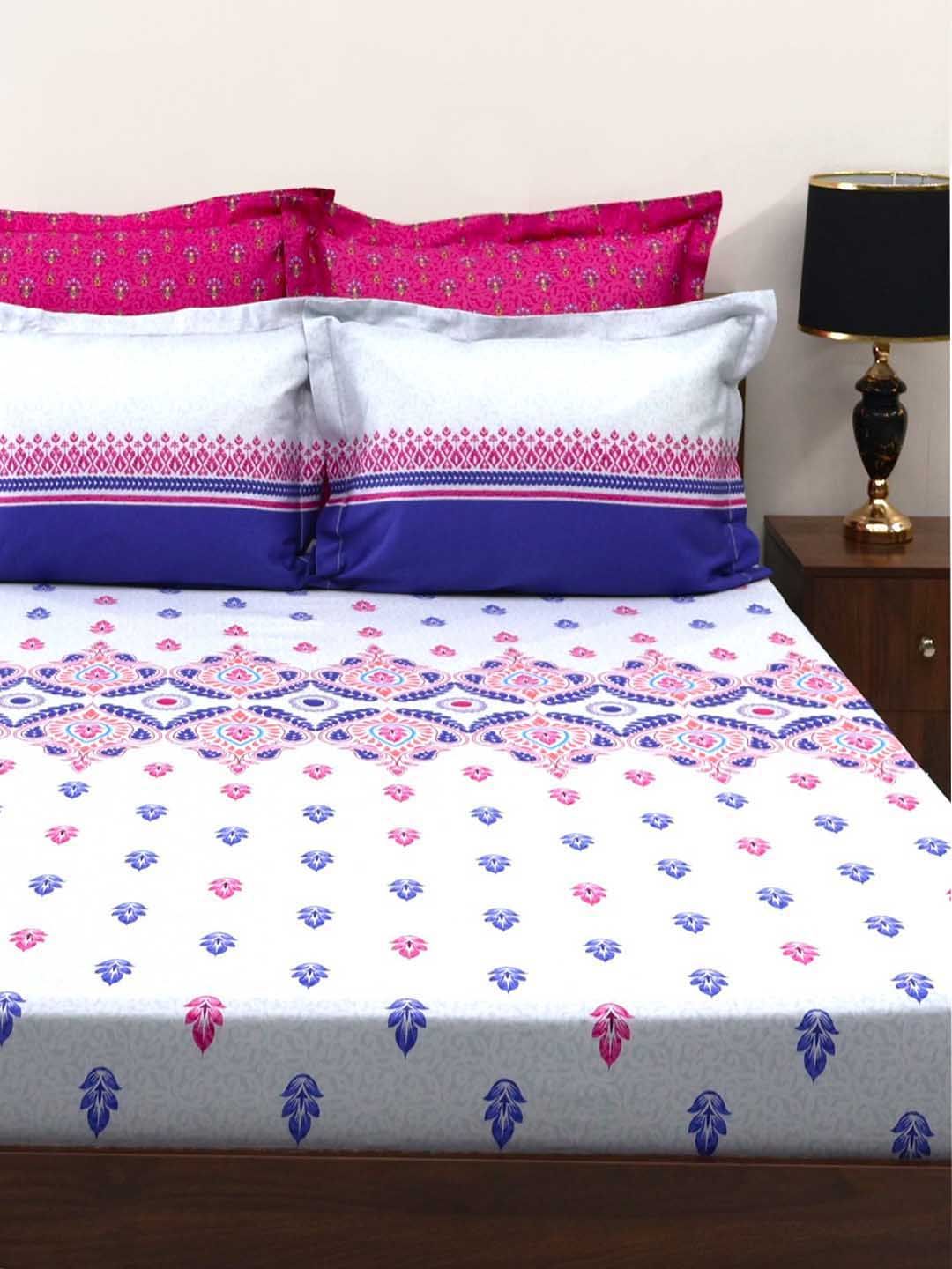 BOMBAY DYEING Celebrating India Blue Printed Cotton 300 TC King Bedsheet Set 2.74 x 2.74 m