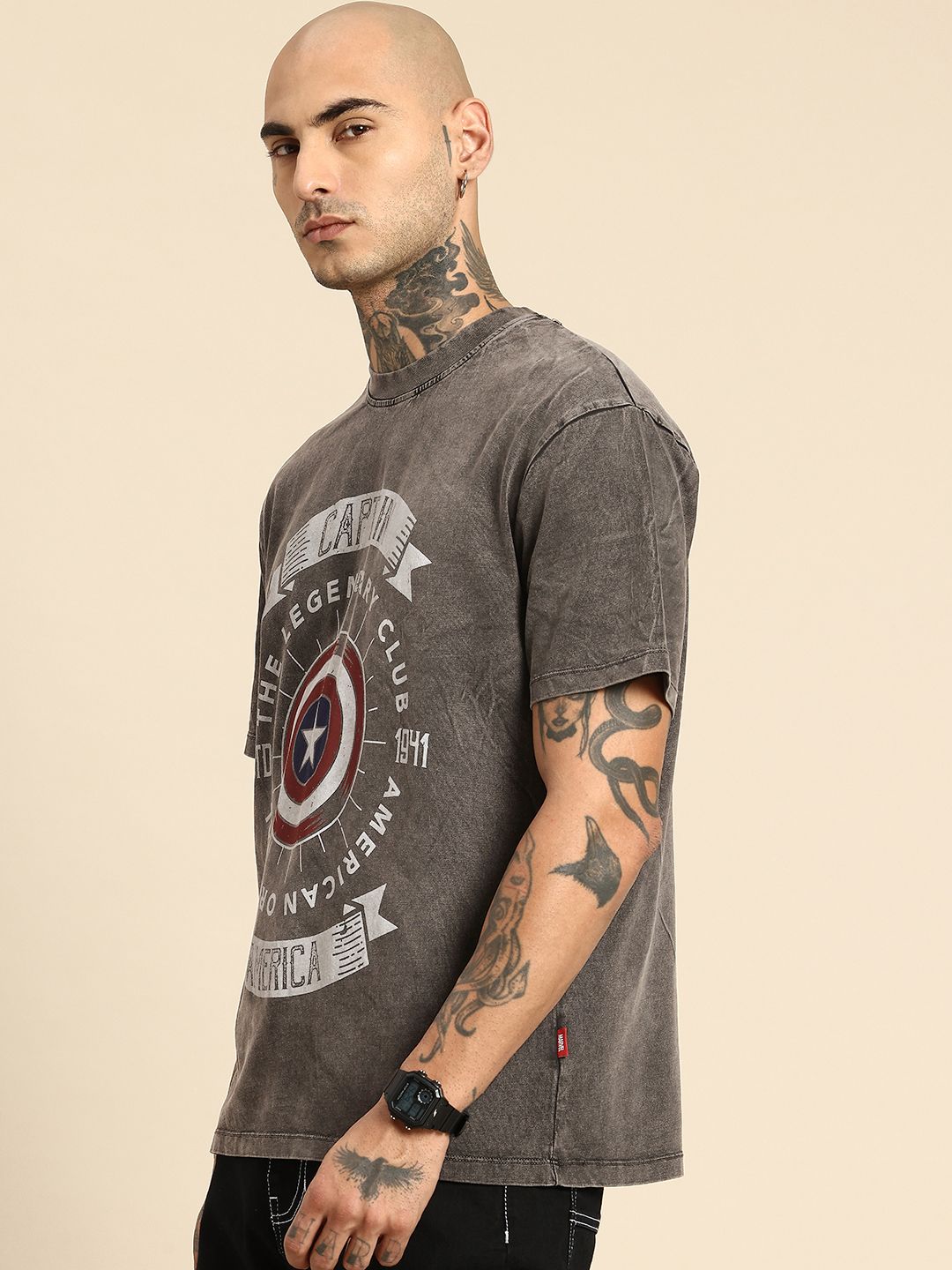 Being Human Pure Cotton Captain America Printed Relaxed Fit T-shirt
