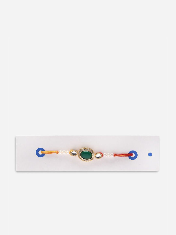 Set PANASH 2 Rakhis Bertatah Batu &amp; Manik Bersalut Emas Dengan Roli Chawal