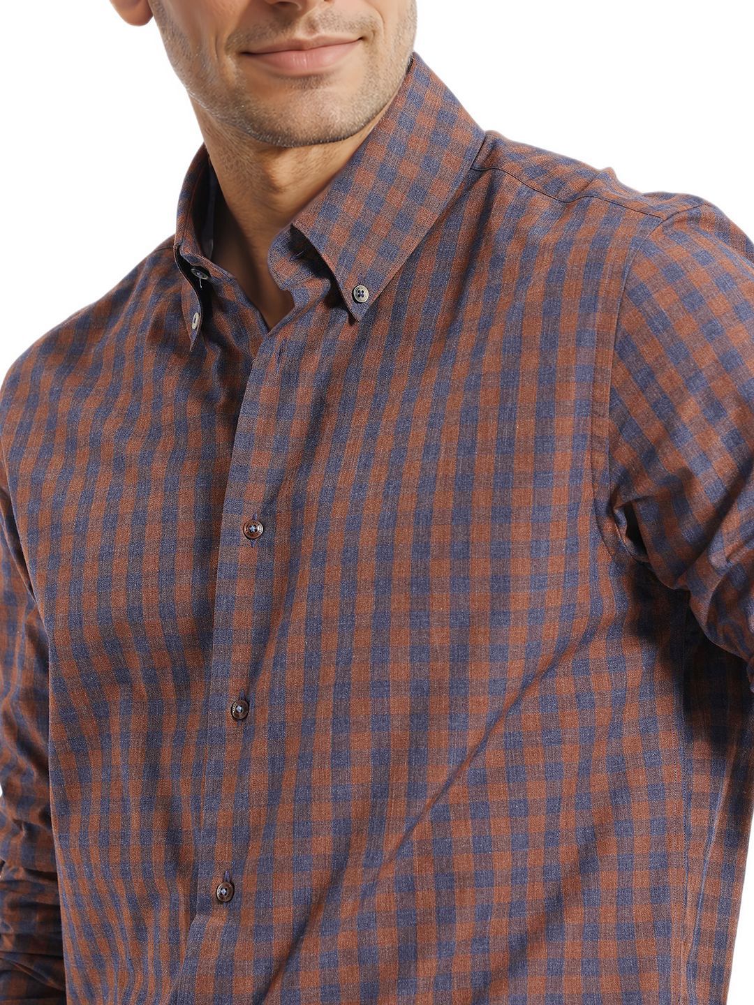 RARE RABBIT Men Comfort Spread Collar Checked Cotton Oversized Casual Shirt