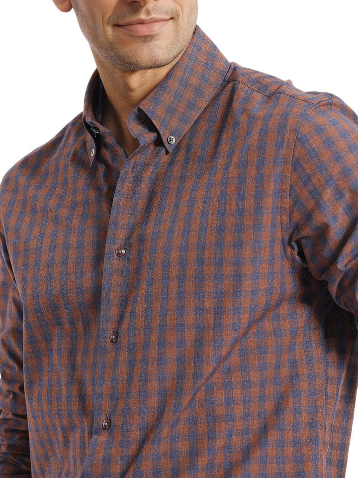 RARE RABBIT Men Comfort Spread Collar Checked Cotton Oversized Casual Shirt