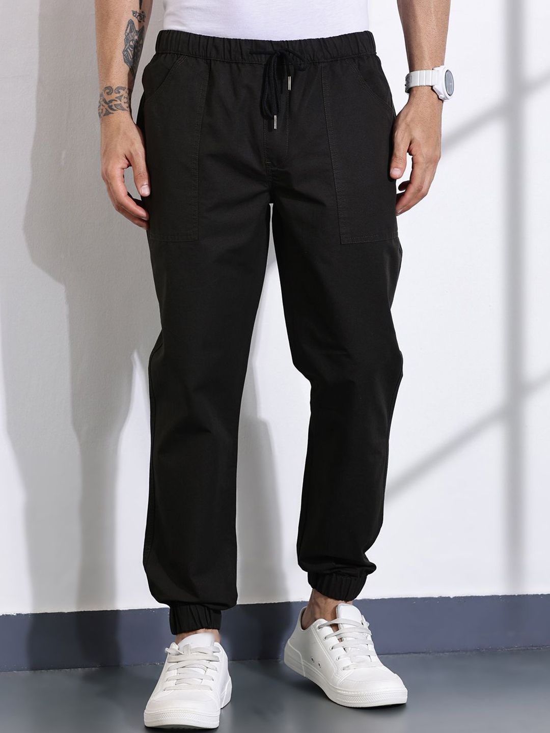 Thomas Scott Men Classic Slim Fit Mid-Rise Cotton Joggers Trousers