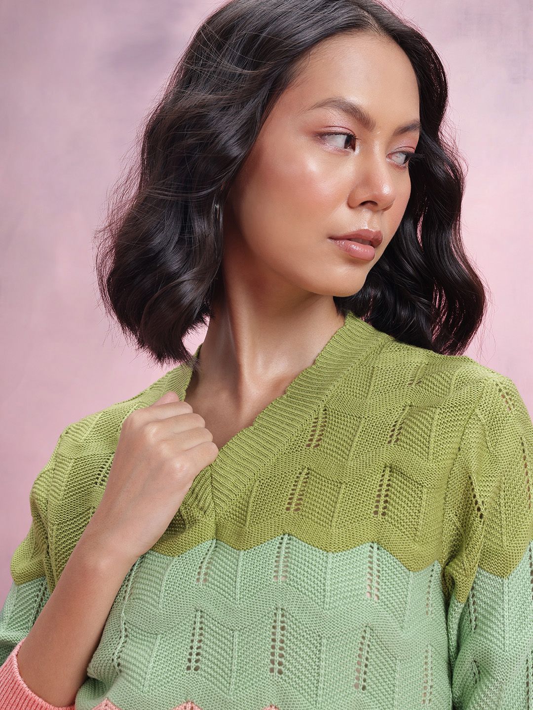 DressBerry Open Knit Striped Pullover
