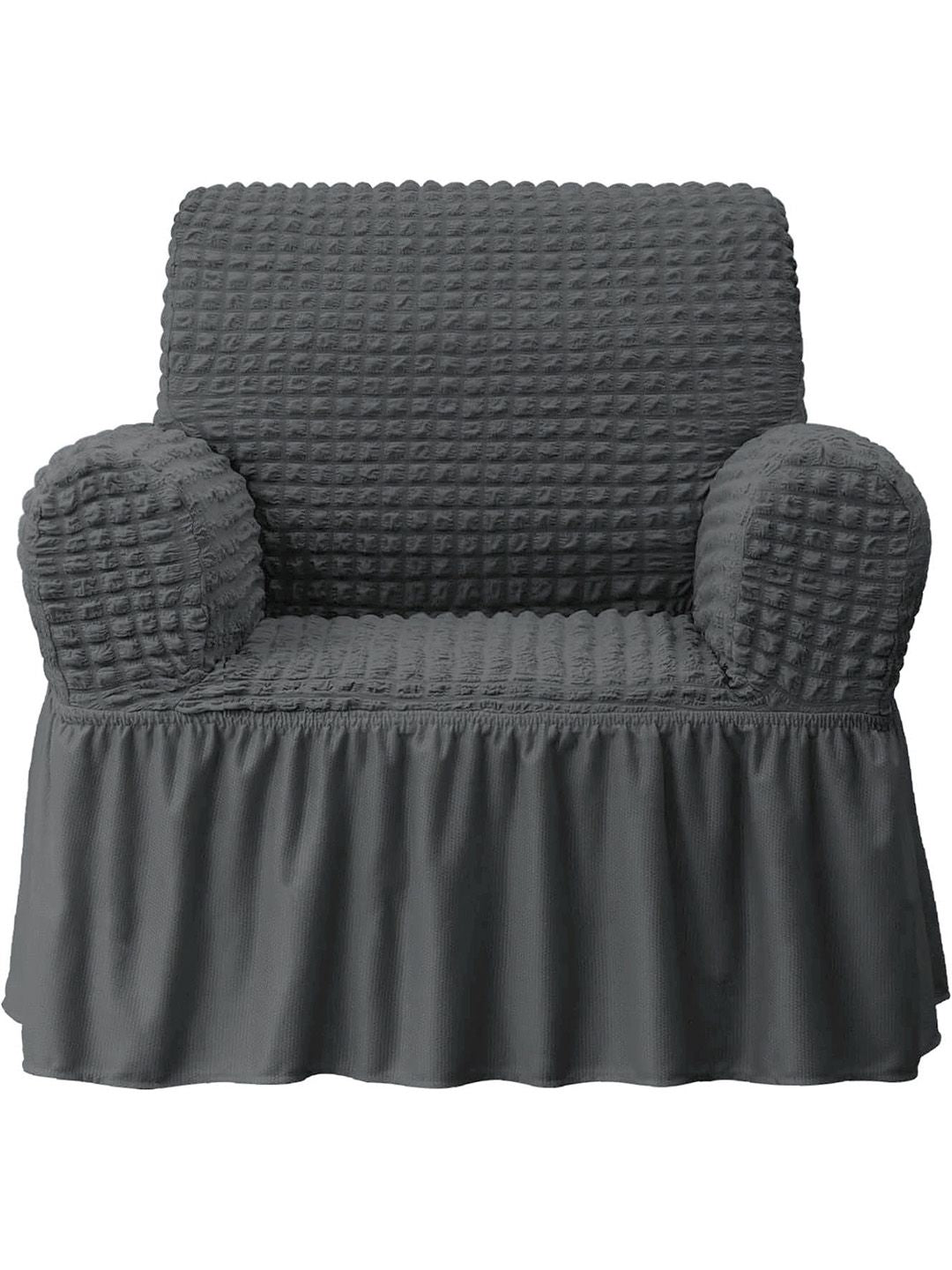 Cortina Grey Self Design Stretchble 1-Seater Sofa Cover with Skirt