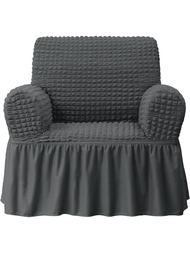 Cortina Grey Self Design Stretchble 1-Seater Sofa Cover with Skirt