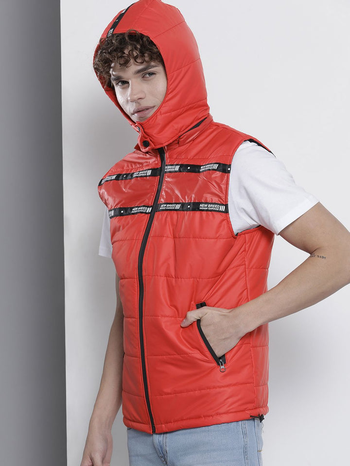 The Indian Garage Co Men Red Solid Padded Detachable Hood Jacket