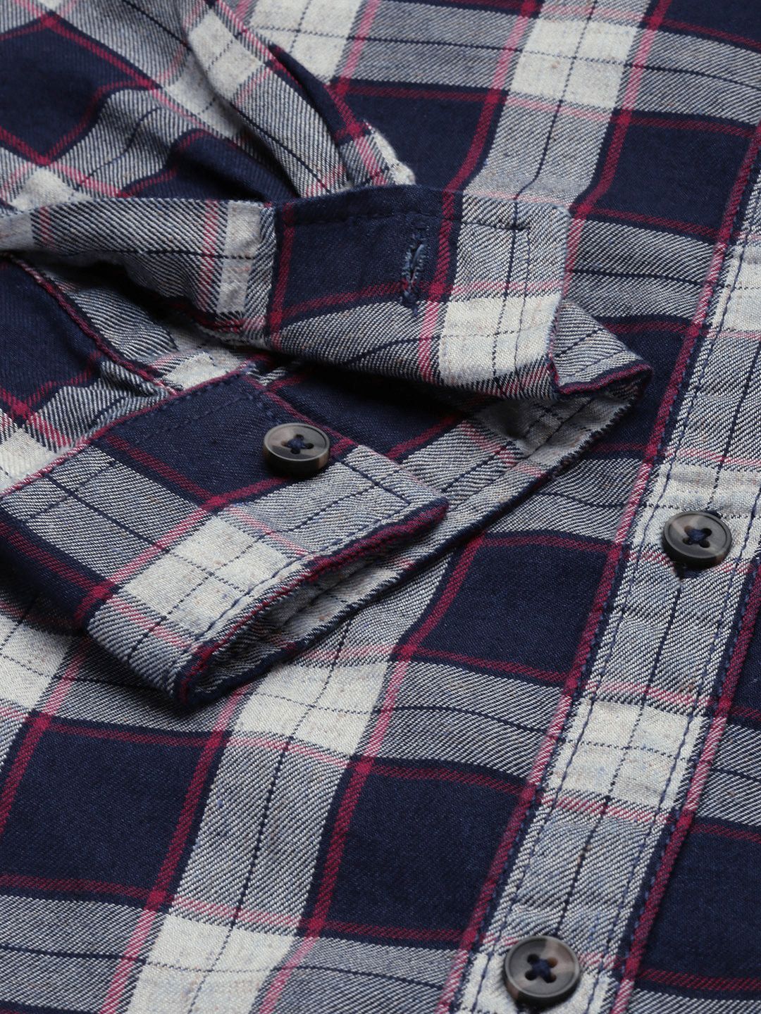 The Indian Garage Co Men Navy Blue & White Cotton Tartan Checked Casual Shirt