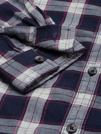 The Indian Garage Co Men Navy Blue & White Cotton Tartan Checked Casual Shirt