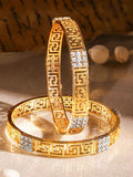 Rubans Set of 2 22K Gold-Plated Greek Key Design & Cubic Zirconia Handcrafted Bangles