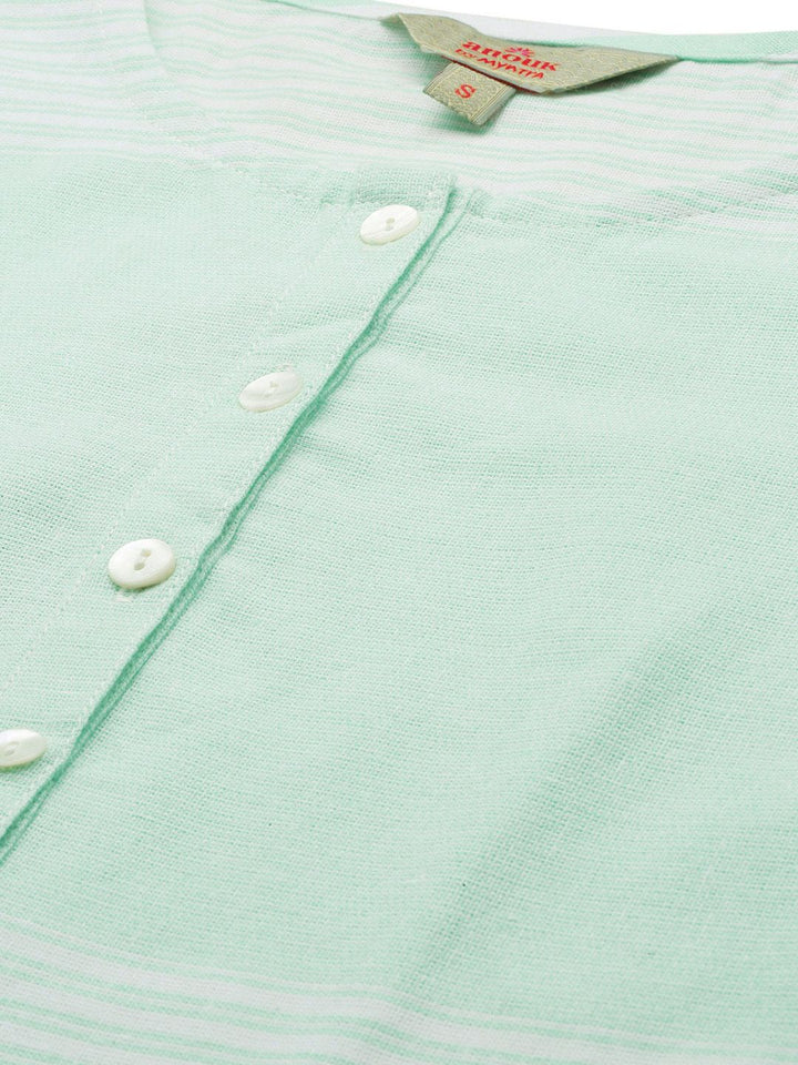 Anouk Women Sea Green & White Striped Kurta