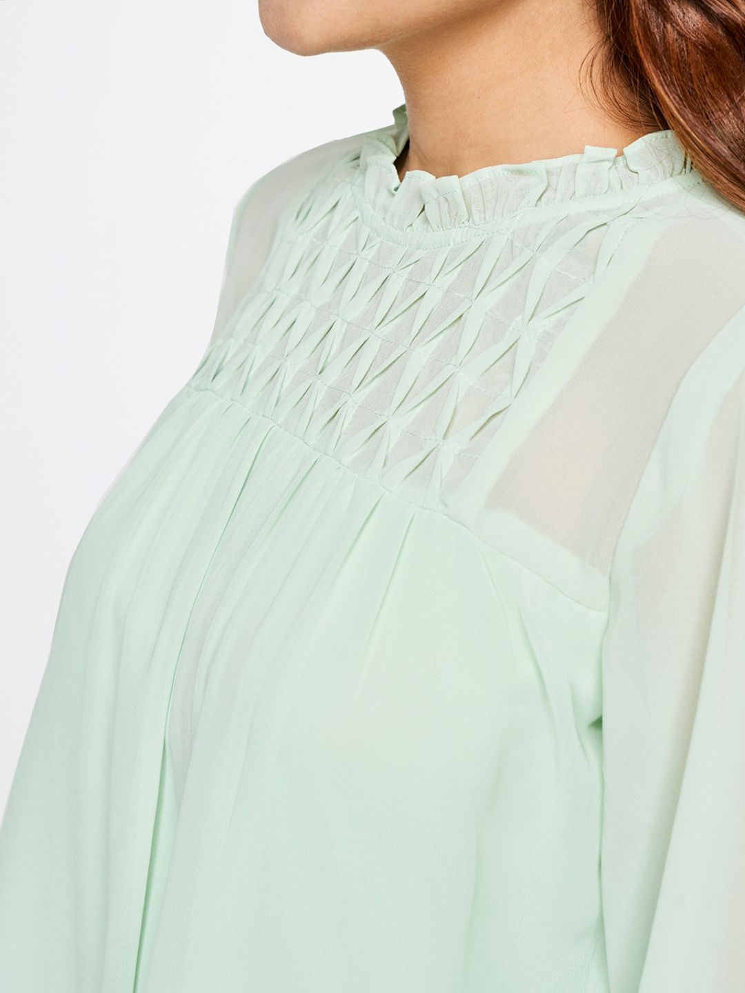 AND High Neck Puff Sleeves Empire Top