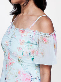 AND Floral Print Cold-Shoulder Fit & Flare Midi Dress