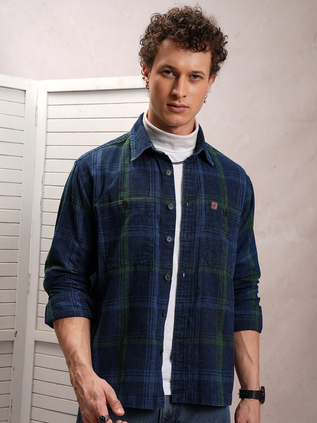 LOCOMOTIVE Premium Dobby Textured Checked Utility Pocket Overshirt