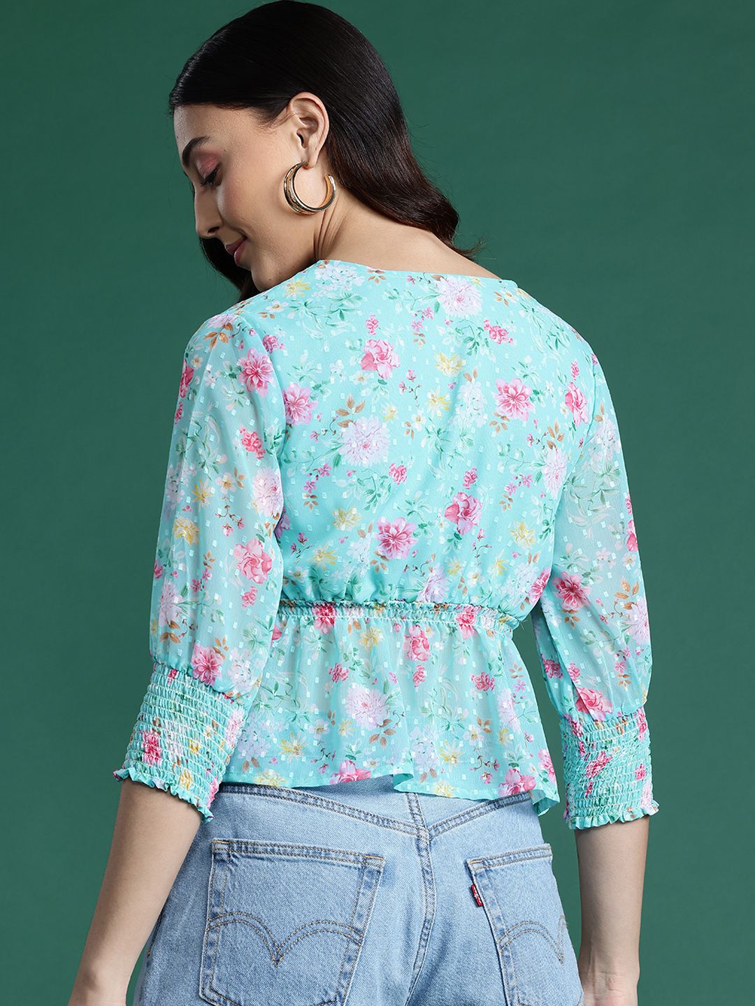DressBerry Floral Print Cinched Waist Top