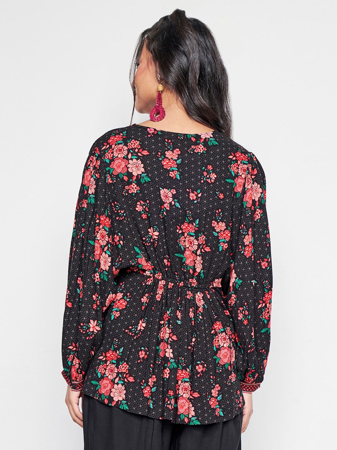 Global Desi Floral Printed Extended Sleeves Top