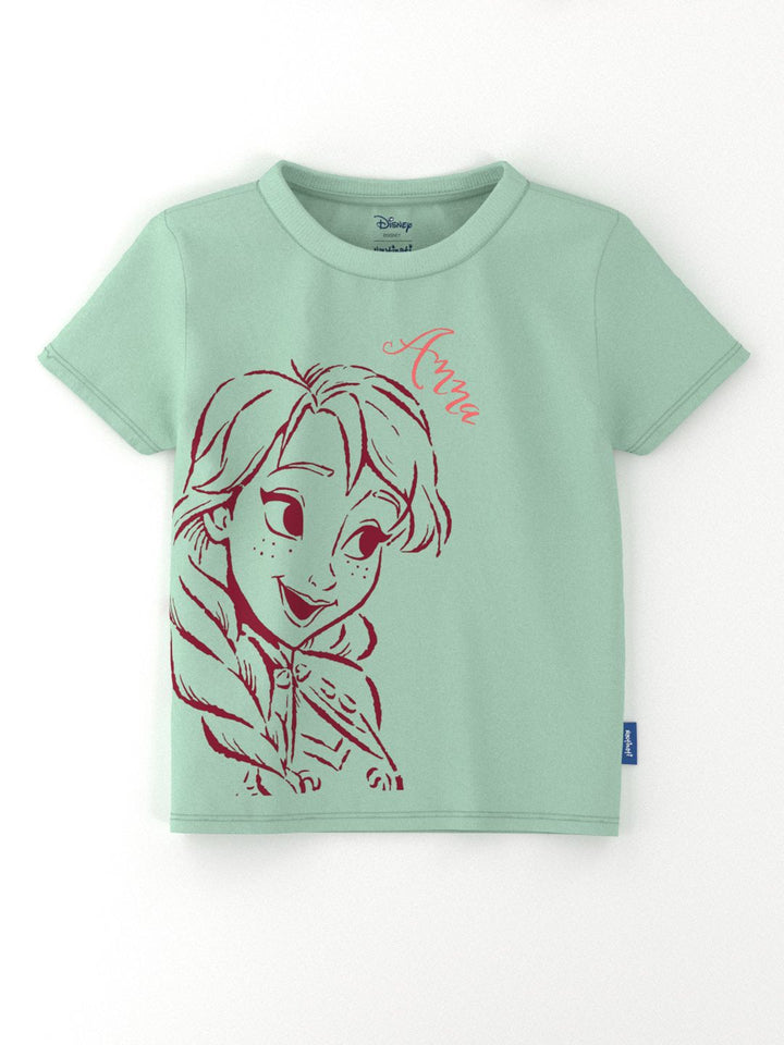 Nauti Nati Girls Pack of 2 Frozen Antimicrobial Graphic Printed Round Neck Cotton T-shirts