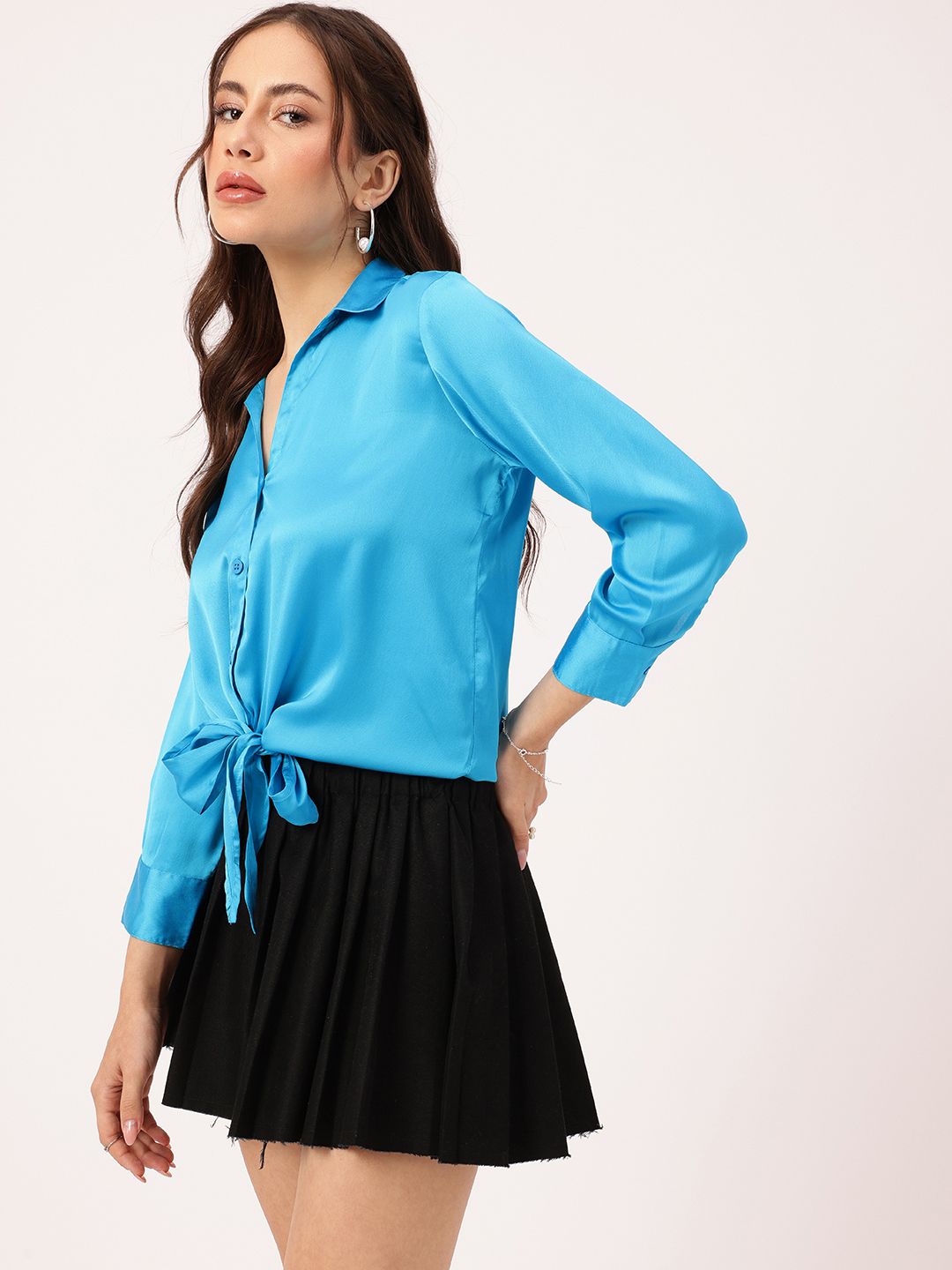 DressBerry Elevated Classics Satiny Chic Tie-Hem Shirt