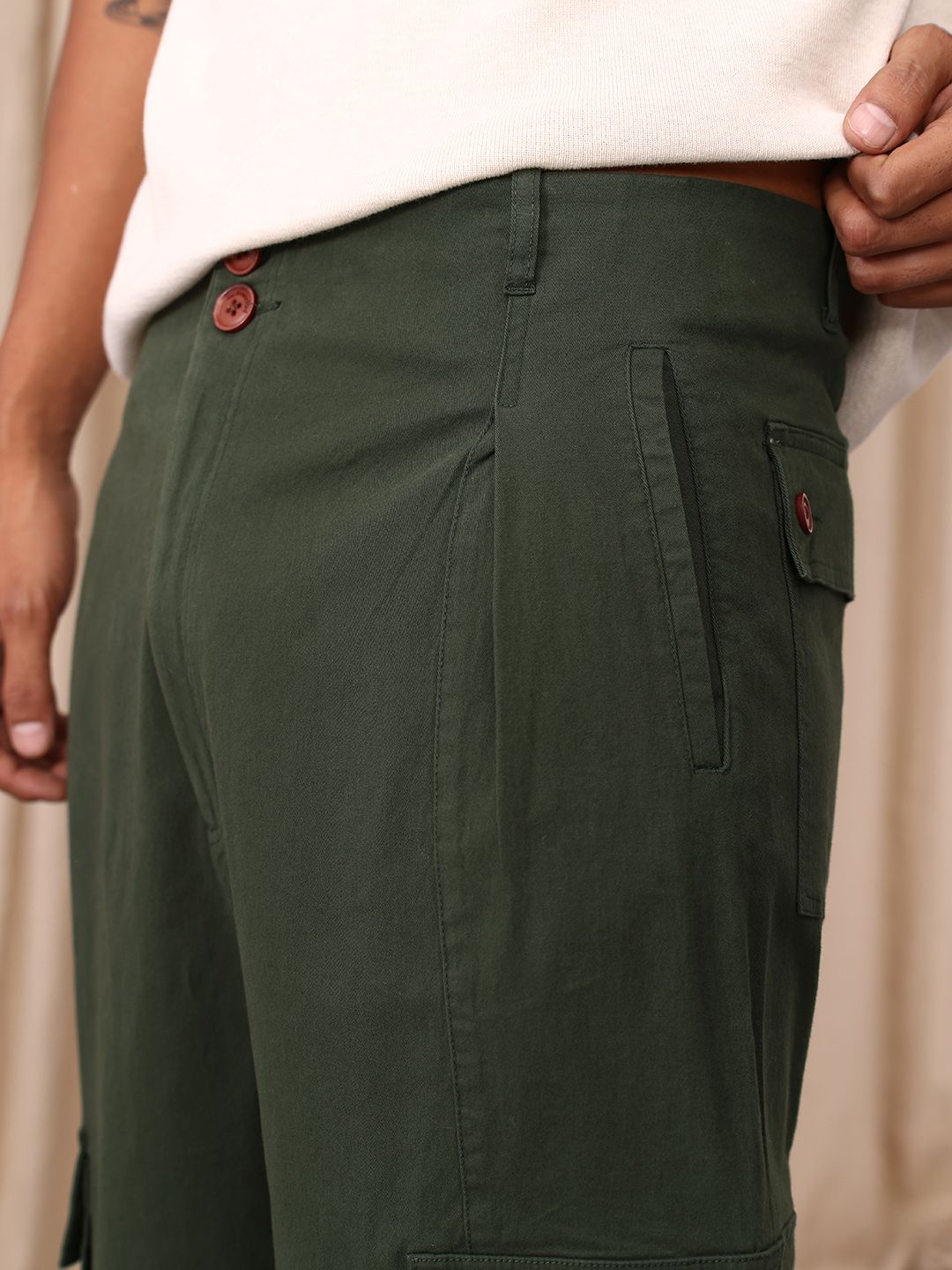 Mr Bowerbird Men Cropped Oversized Cargos Trousers