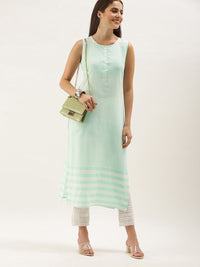 Anouk Women Sea Green & White Striped Kurta