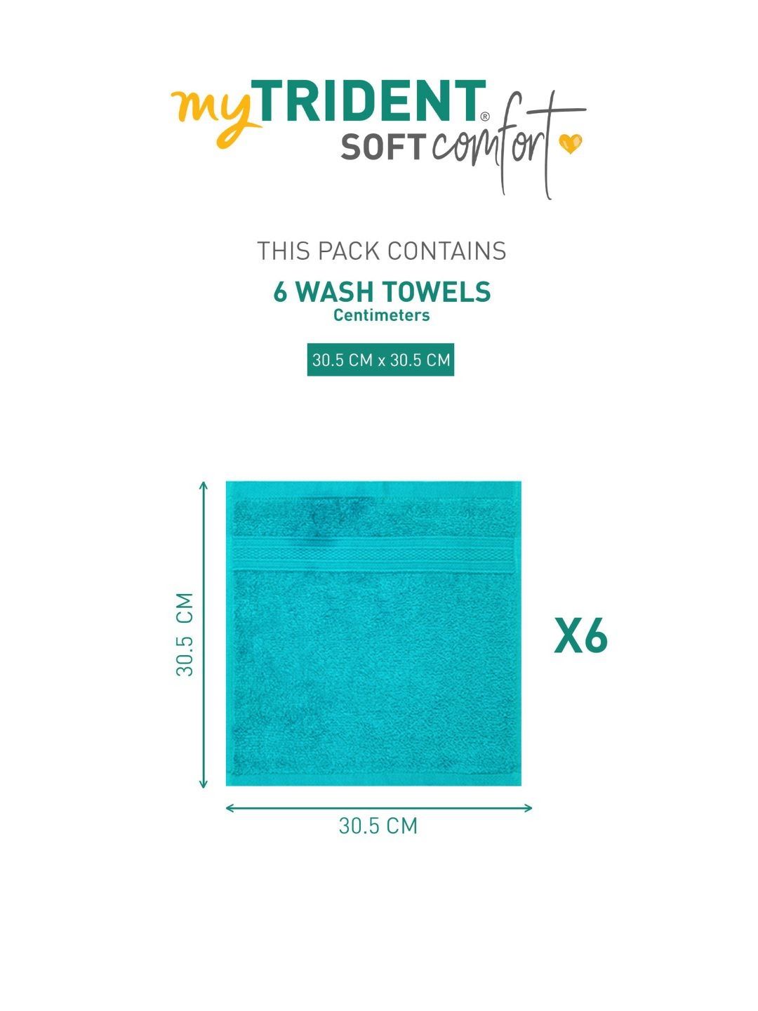 MYTRIDENT Teal Blue 6 Pieces Cotton Soft Comfort 500 GSM Reversible Face Towel