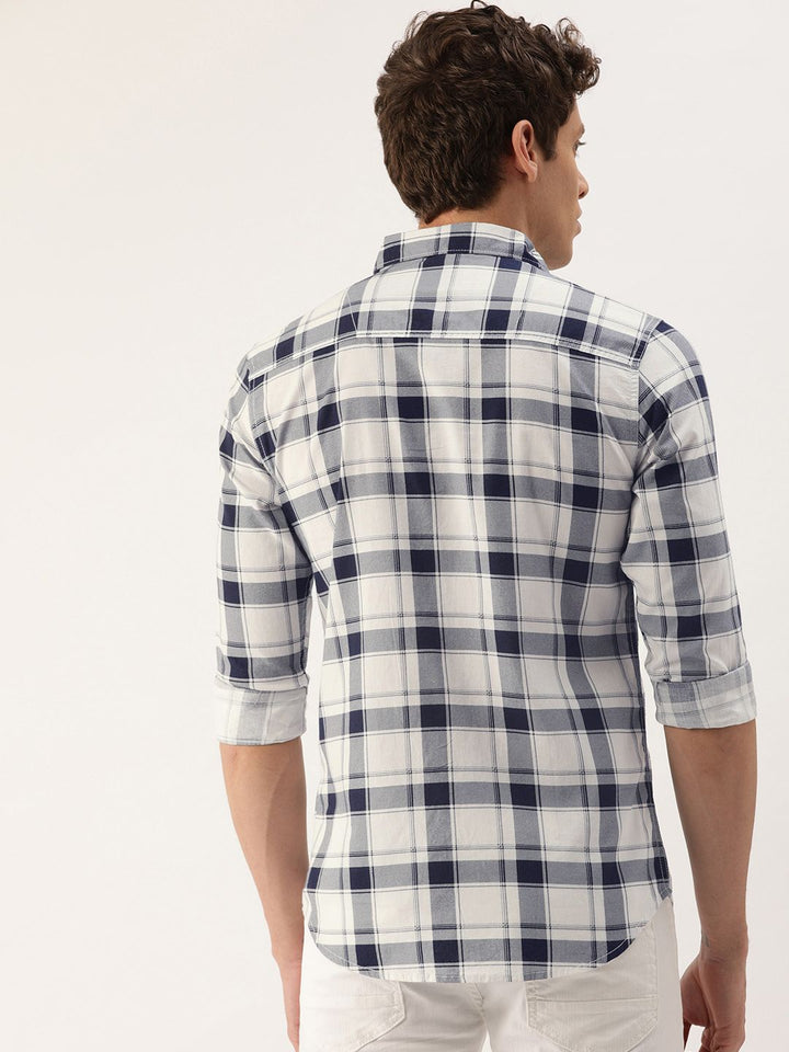 The Indian Garage Co Men Navy Blue & White Slim Fit Checked Casual Shirt