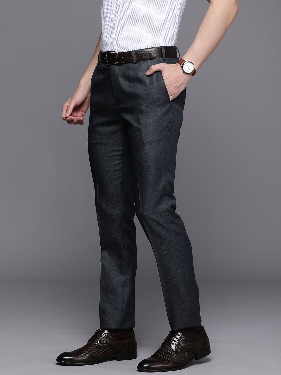 Raymond Men Checked Slim Fit Formal Trousers